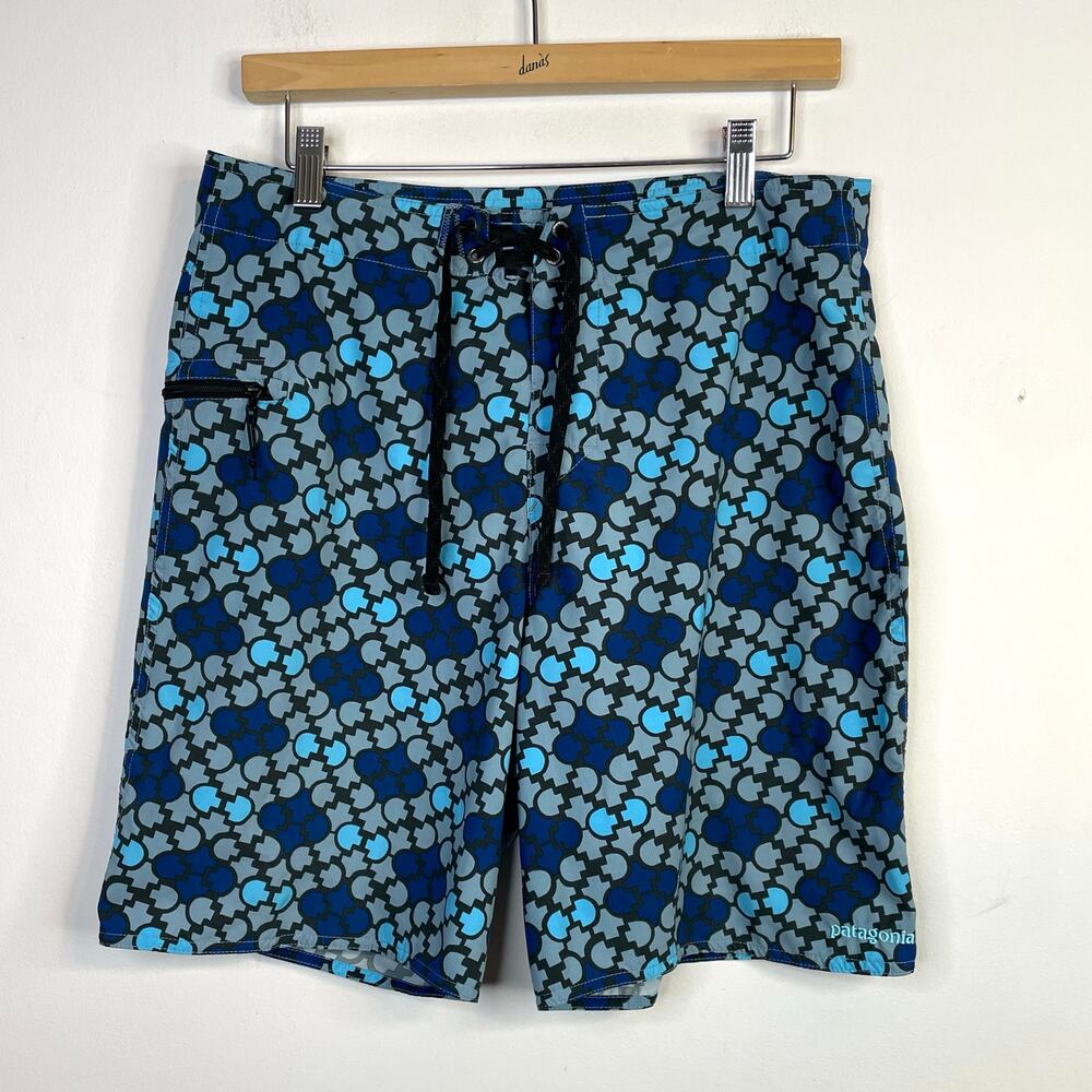 Patagonia Mens Stretch Planing Board Shorts Swim Trunks Eureka Blue Unlined 32